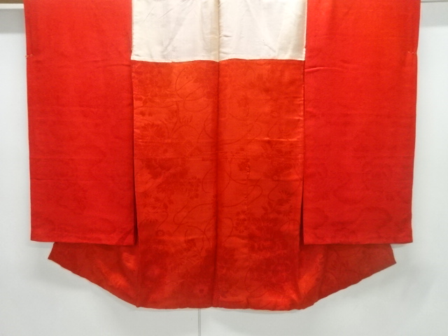 JAPANESE KIMONO / ANTIQUE DONUKI JUBAN / SILK / RINZU / WOVEN FLORAL RAFT